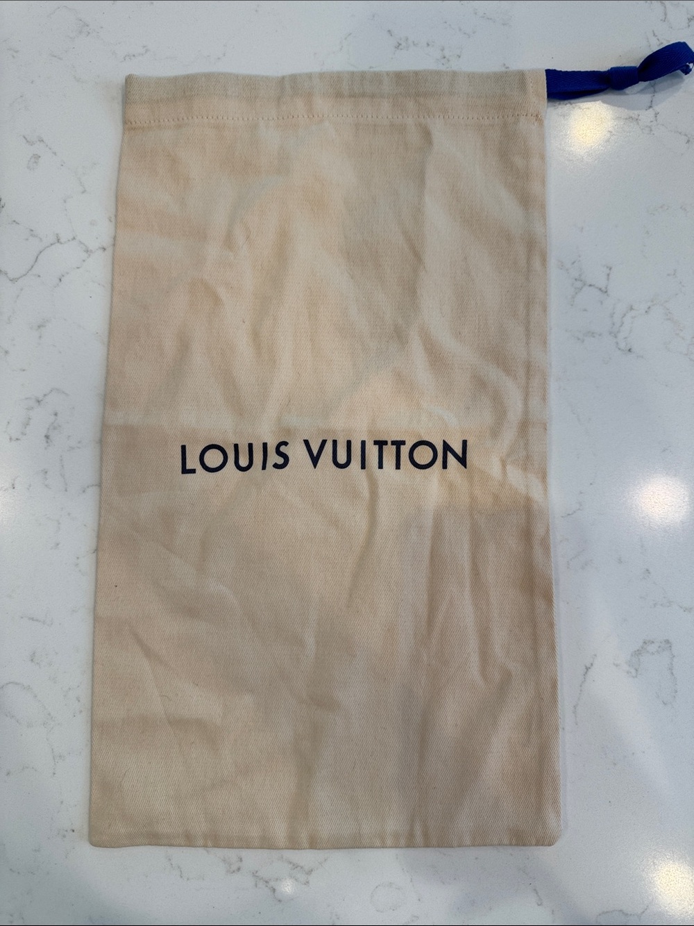 Louis Vuitton Beige Dust Bag with Blue Drawstring